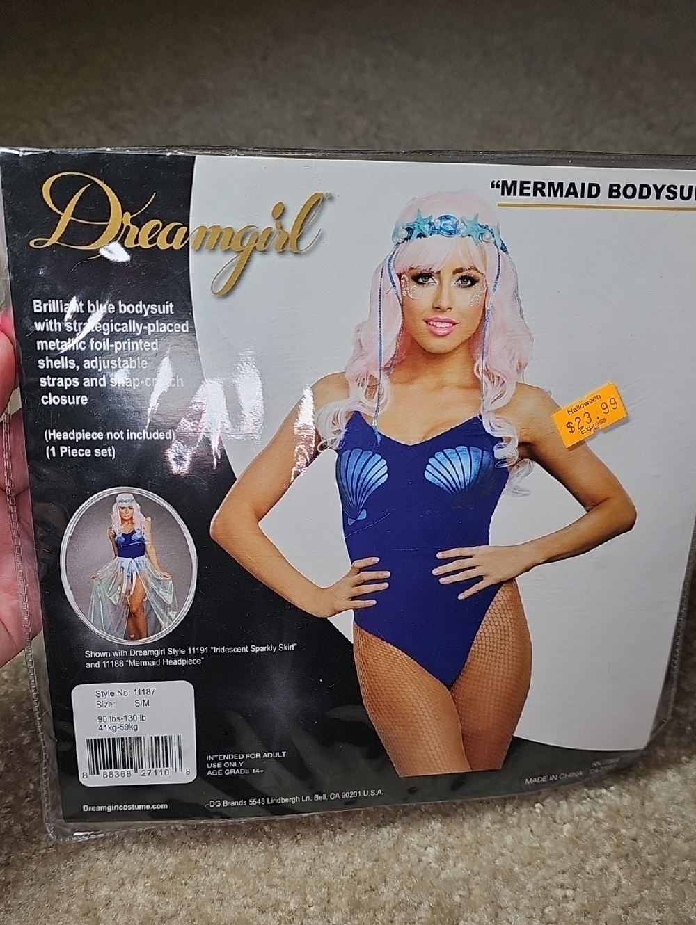 Dreamgirl Iridescent Blue Mermaid Costume Top with Sheer Skirt Accents D25